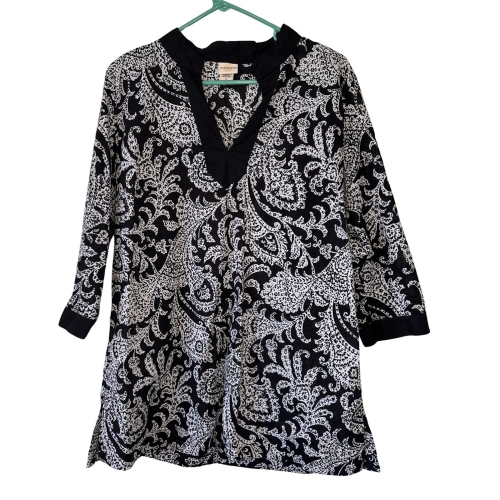 3/$20 Covington Black and White Paisley 3/4 Sleeve Tunic